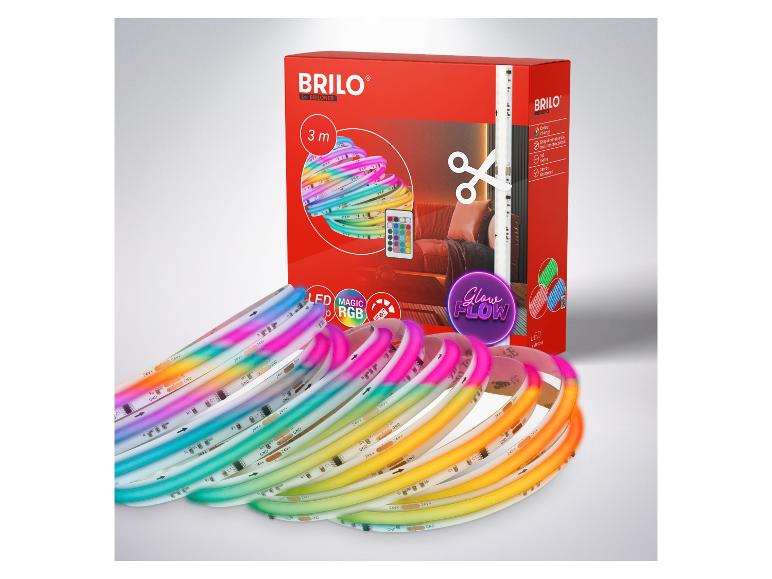 Eine Brilo-Box mit einem 3m RGB LED-Streifen und Fernbedienung.