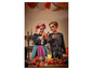 Zwei Kinder in Skelettkostümen feiern Halloween.