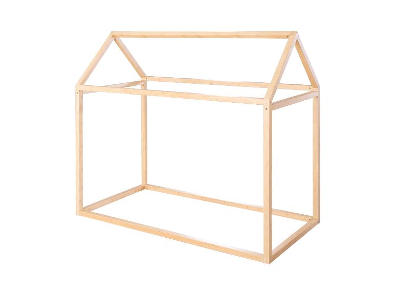 Bettrahmen aus Naturholz in Hausform für Kinder