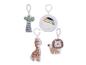 Weiche Baby-Anhänger im Dschungel-Design: Palme, Giraffe, Löwe und Spiegel.
