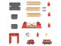 Feuerwehr-Spielset mit Holzeisenbahnschienen und Zubehör.