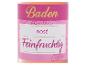 Roséwein mit der Aufschrift „Baden Rosé Feinfruchtig“ und Traubenmotiv.