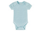 Ein hellblauer Babybody mit kurzen Ärmeln.