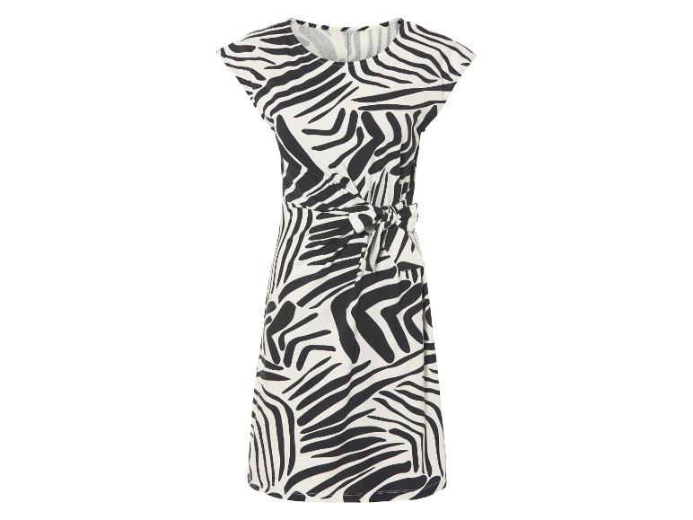 Midikleid mit Bindegürtel, schwarz-weißes Zebramuster.
