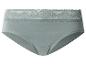 Graugrüner Damenslip mit Spitzendetails am Bund.
