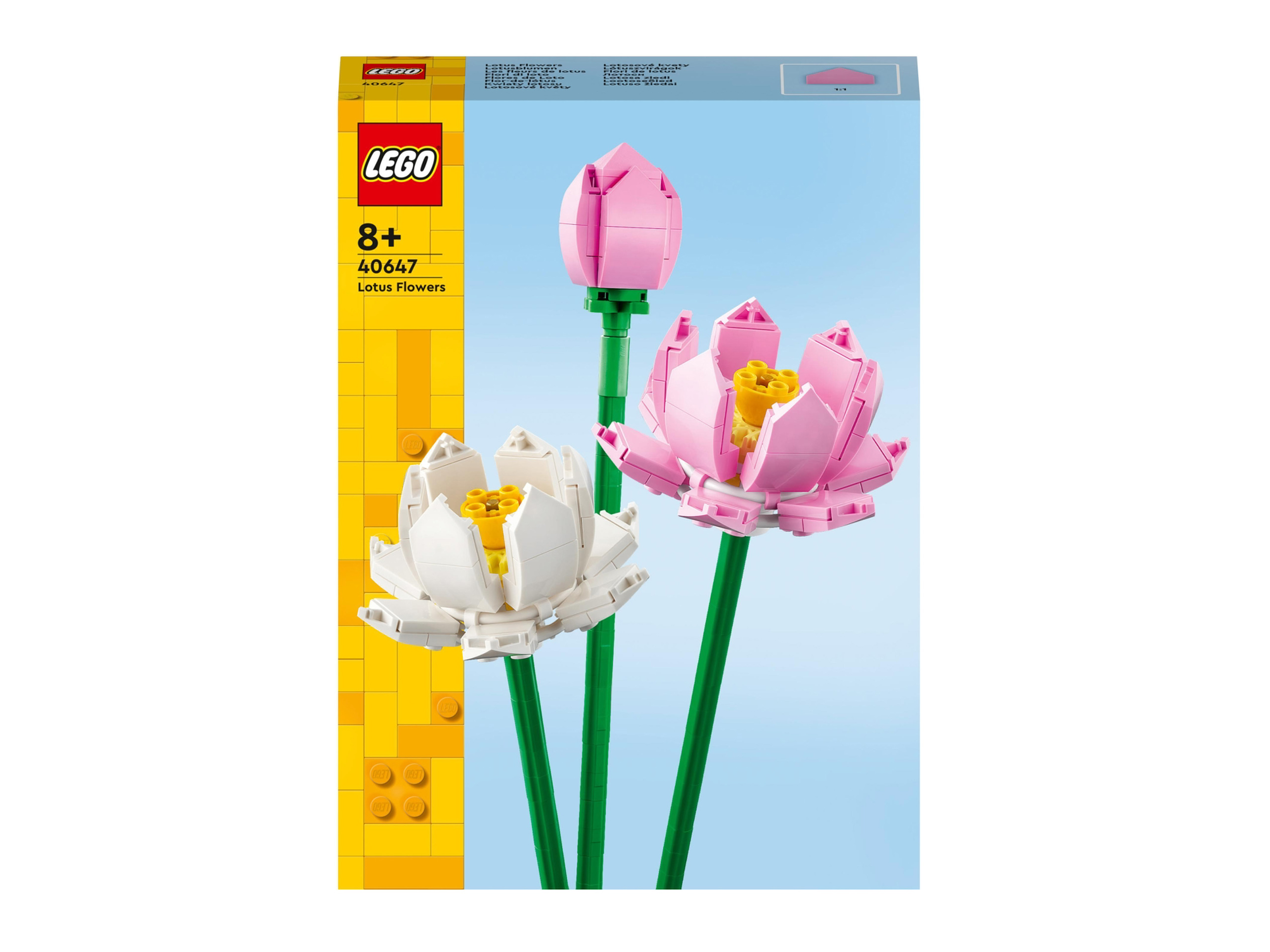 LEGO® Creator 40647 »Lotusblumen«““ | Jungen, Sie und Ihn und lässt sich auch mit anderen separat erhältlichen Lego Blumen zu einem prachtvollen Lego Blumenstrauß kombinieren. Produktmerkmale tabletd Anzahl Teile: 220 Maße: je Blume ca. L 30 cm Altersempfehlung: 8+ Batterien benötigt: nein Batterien enthalten: nein Lieferumfang: 1x Bauset aus 3 künstlichen Lotusblumen Warnhinweis: Achtung! Nicht geeignet für Kinder unter 36 Monaten. Erstickungsgefahr. Kleine Teile. Lego, das Lego Logo, die Minifigure, Duplo, das Duplo Logo, Bionicle, das Bionicle Logo, Legends OF Chima, das Legends OF Chima Logo, Dimensions, das Dimensions Logo, das Friends Logo, das Minifigures Logo, Mindstorms, das Mindstorms EV3 Logo, Mixels, das Mixels Logo, Ninjago, das Ninjago Logo, Nexo Knights, und das Nexo Knights Logo sind Marken der Lego Gruppe und werden hier mit besonderer Erlaubnis verwendet. ©2025 The Lego® Group.““
