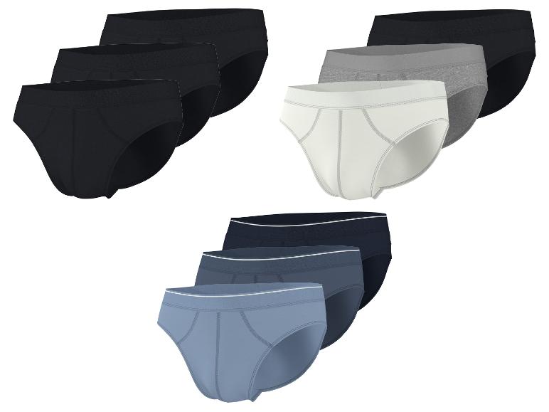 9er-Pack Herren-Baumwollslips in Schwarz, Grau und Blau.