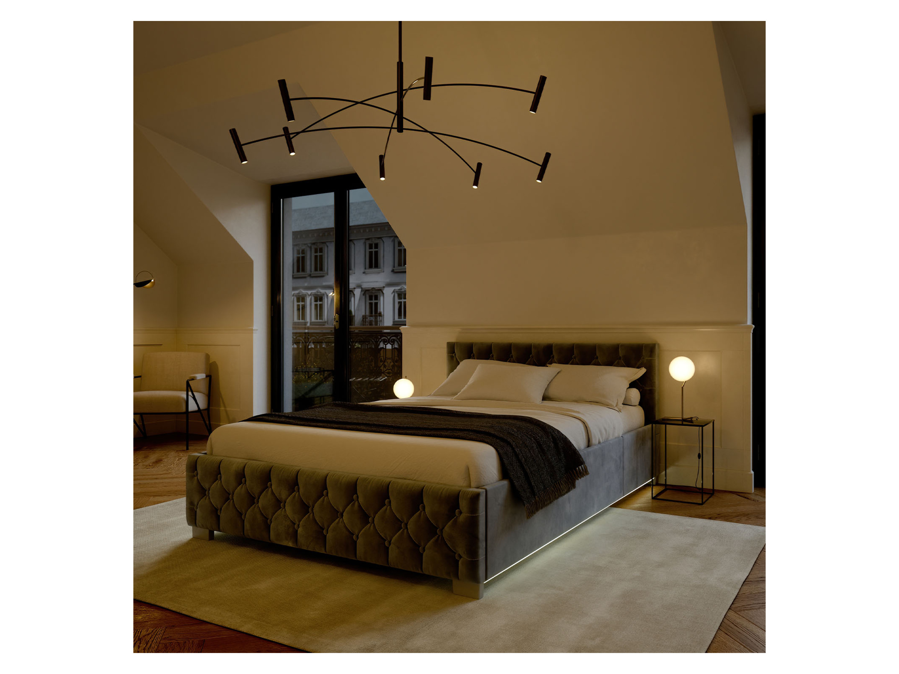 Thumbnail - Juskys Polsterbett Nizza mit Bettkasten & LED B (Dunkelgrau, 120 X 200 CM)""