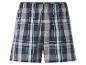 Herren-Boxershorts aus Baumwolle mit Karomuster in Marineblau, Grau und Weiß.