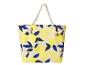 Baumwoll-Tragetasche mit gelben Zitronen- und dunkelblauen Blattmotiv.