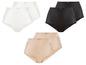 Zwei Paar schwarze, weiße und beige Slips mit Spitze.