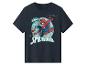 Dunkelblaues Kinder-T-Shirt mit springendem Superhelden-Print und dem Text „SPIDERMAN“.