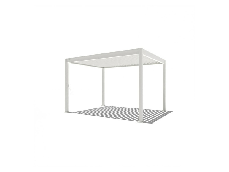 Ein weißes Metall-Pavillon mit Schiebedach.