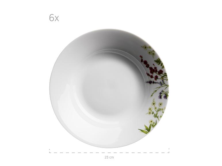6er-Set tiefe Teller mit Blumenmuster, 23 cm Durchmesser.
