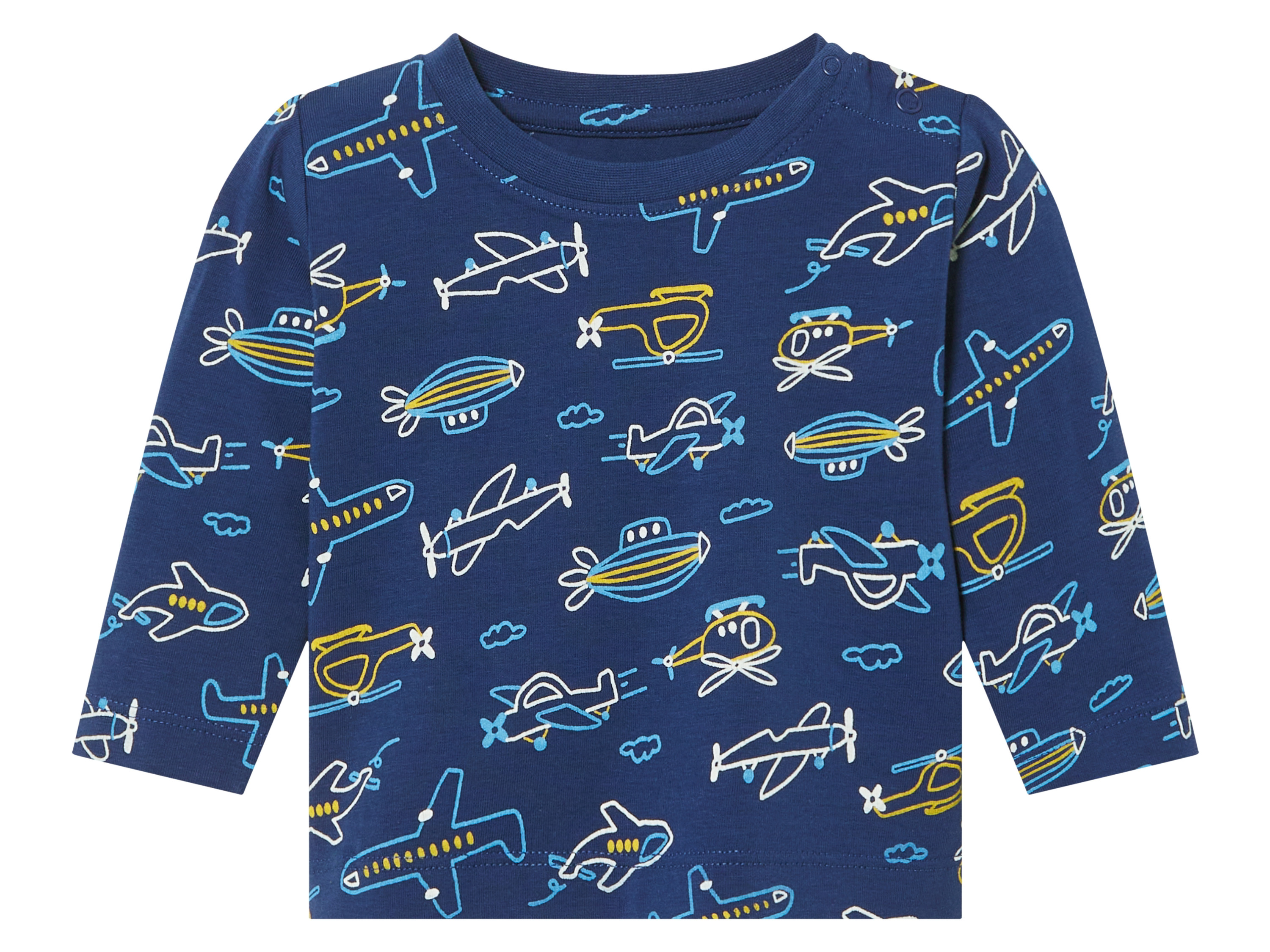 lupilu® Baby Jungen Langarmshirt (Navy, 74/80)““ | navy Muster: grau/weiß: gestreift navy: Flugzeug-Muster Detail: mit Bio-Baumwolle Ausschnitt: Rundhalsausschnitt Schulterknöpfung: ja Multipack: – Material: Baumwolle Bio, 5 % Elasthan Lycra® Pflegehinweis: waschen bei max. 60 °C nicht bleichen schonende Trocknung im Wäschetrockner bei max. 60 °C bügeln bis 150 °C Stufe 2. Dampfbügeleisen kann verwendet werden nicht trockenreinigen Größe: 50/56 – 86/92 Meine Lidl-Größe – so einfach gehts Deine Größe findest du in der Lidl-Größentabelle . Oeko-Tex® Standard 100 Geprüft auf Schadstoffe Zertifizierungsnummer: 21.Hlk.73419 Hohenstein Htti Standard 100 by Oeko-Tex® ist die weltweit bekannteste, unabhängige Zertifizierung schadstoffgeprüfter Textil- und Lederprodukte aller Art – vom Garn und den Stoffen bis hin zum gebrauchsfertigen Artikel. Das Label bestätigt