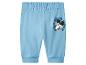 Hellblaue Babyhose mit Gummibund und Mickey-Maus-Aufdruck.