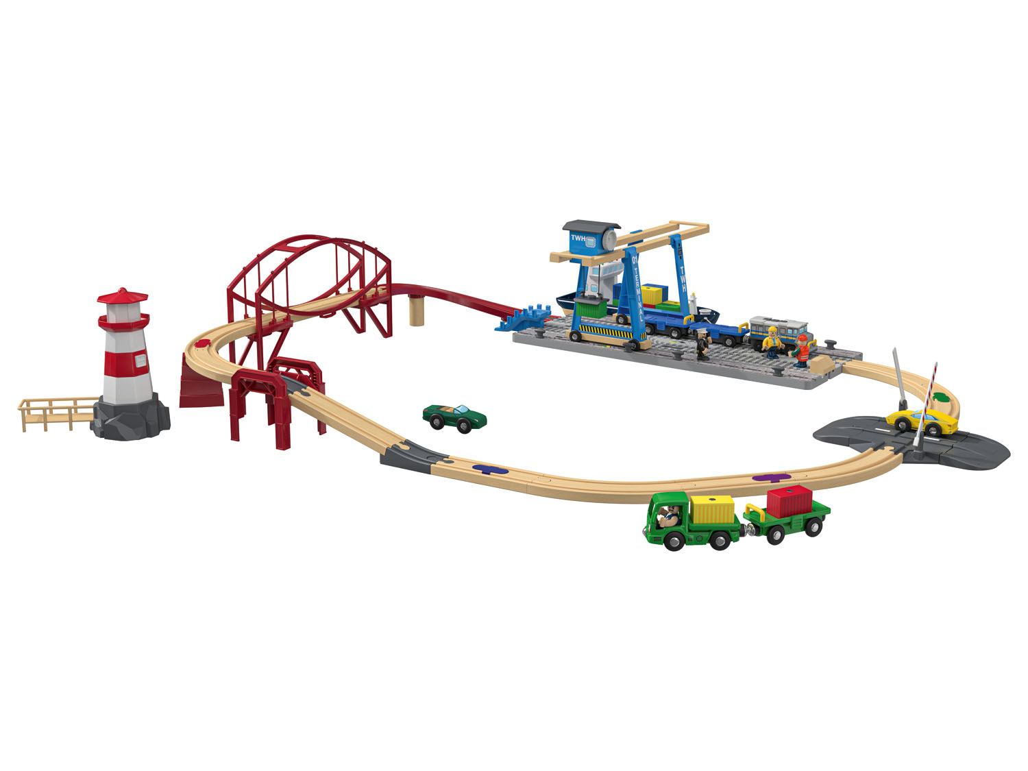 Playtive Eisenbahn-Set, aus Containerhafen Echtholz