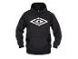 Ein schwarzer Hoodie mit weißem Umbro-Logo.