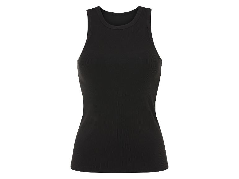 Ein schwarzes Tanktop mit Rundhalsausschnitt.