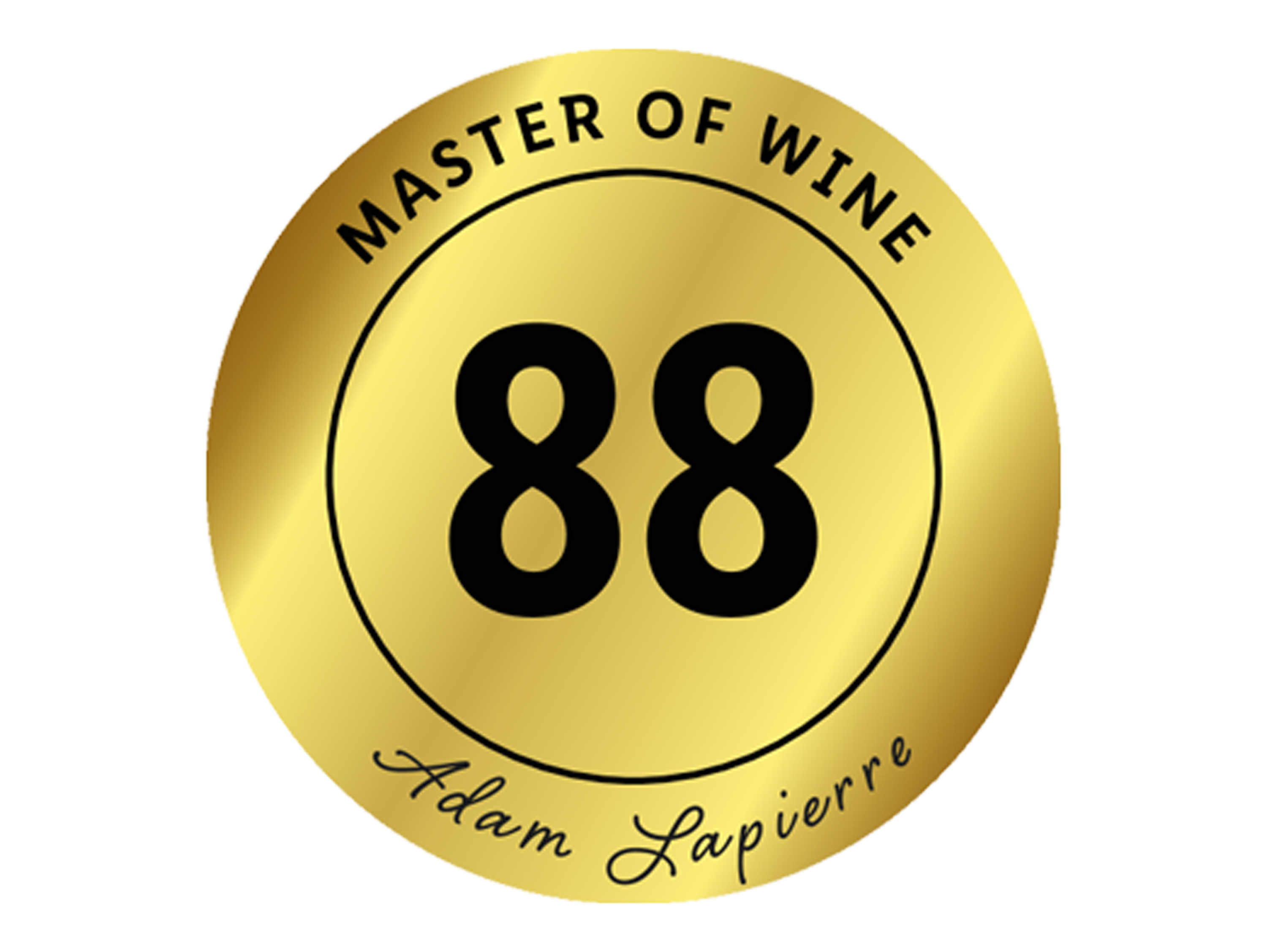 Goldenes Siegel mit dem Text „MASTER OF WINE“ und der Zahl „88“, signiert „Adam Lapierre“.