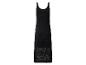 Schwarzes Strickkleid mit Spaghettiträgern und Lochmuster