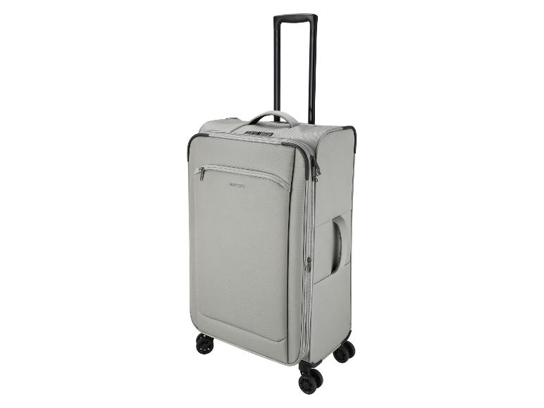 Grauer Trolley-Koffer mit ausziehbarem Griff und vier Rollen