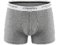 Graue Herren-Boxershorts mit weißem elastischem Bund.