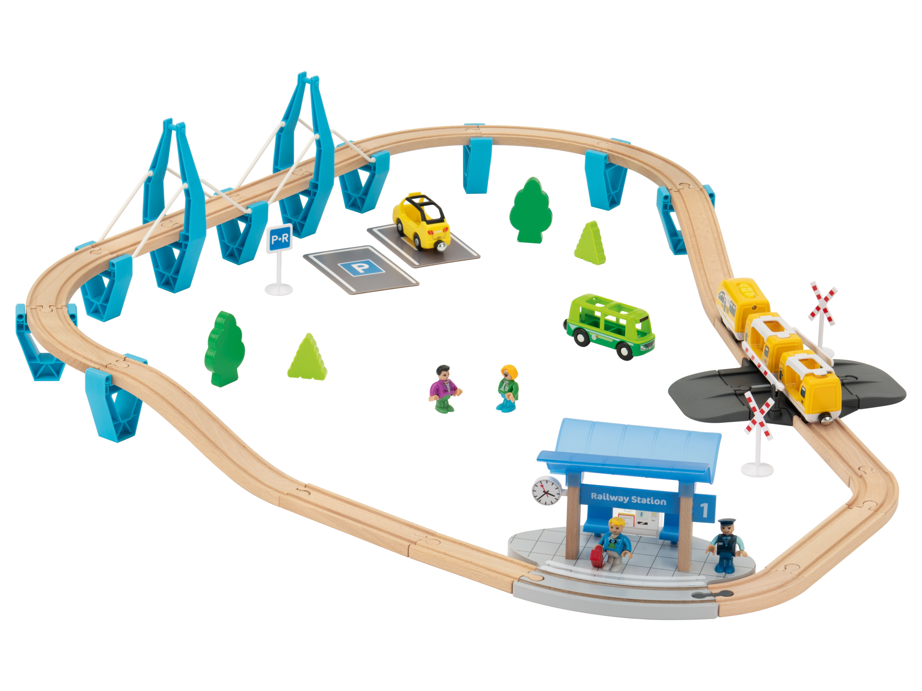 LUPILU® Eisenbahn-Set Feuerwehr / Eisenbahn-Set Passagierzug / Eisenbahn-Set Farm, 36-teilig / 50-teilig / 49-teilig (Passagier Zug)
