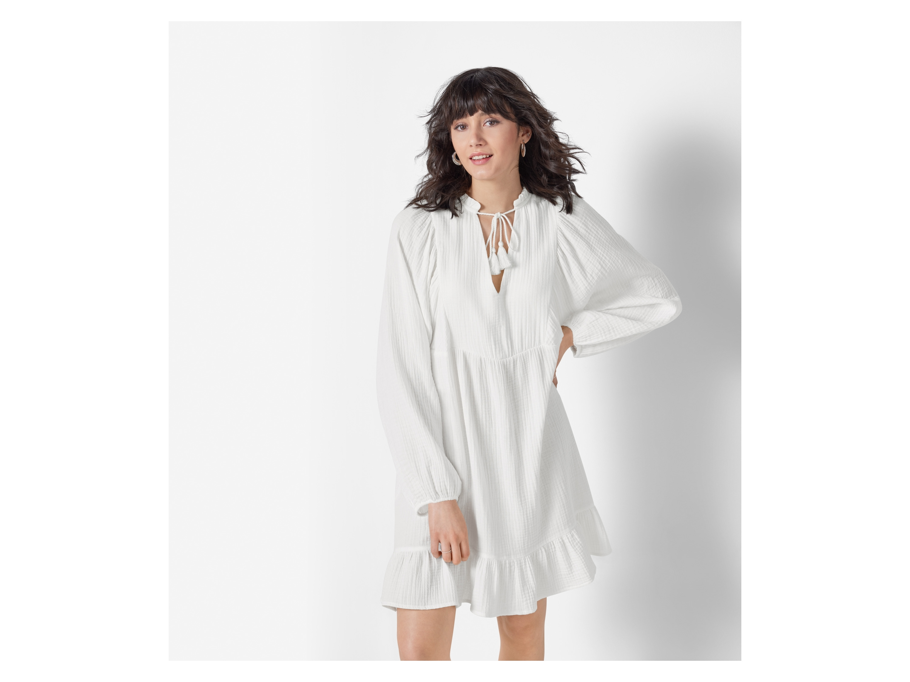 ESMARA® Damen Kleid Musselin (Weiß, 34) – Bild 2 von 4