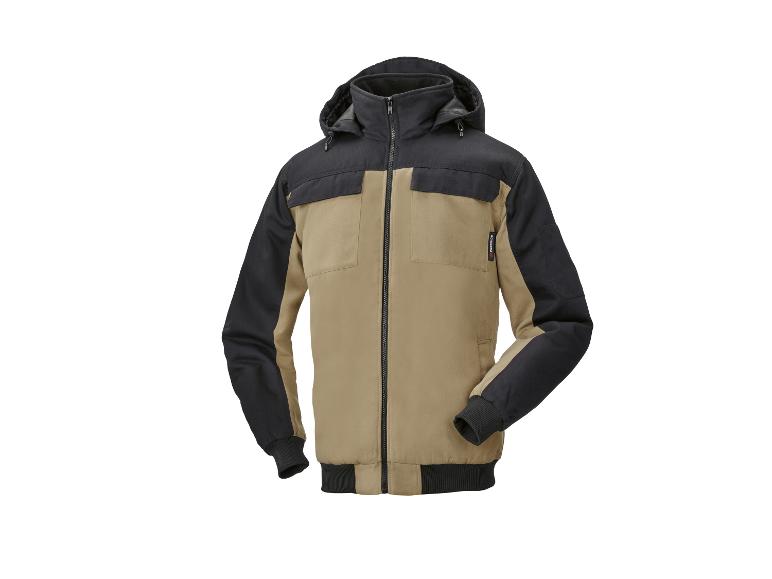 Schwarz-beige Kapuzenjacke mit Reißverschluss und Rippbündchen.