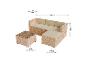 3-Sitzer Gartensofa-Set mit Hocker und Couchtisch, mit cremefarbenen Kissen.