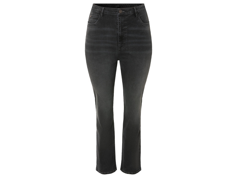 Dunkelblaue Jeans für Damen mit hoher Taille.