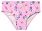 Rosa Badehose mit blauem und orangefarbenem Cartoon-Charakter-Print.