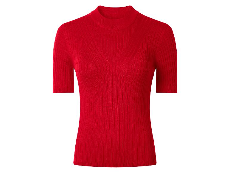 Rote gerippte Bluse mit kurzen Ärmeln und Stehkragen