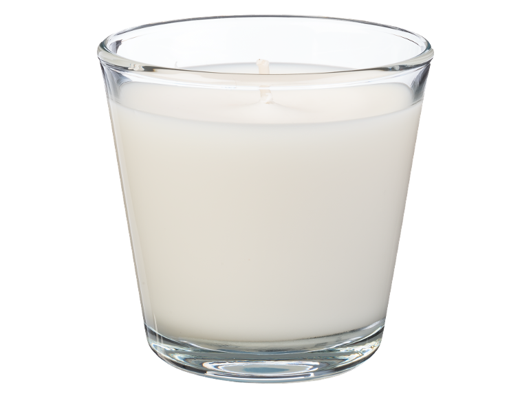 Weiße Kerze in einem Glas.