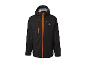 Schwarze Outdoorjacke mit orangefarbenen Reißverschlüssen und Kapuze