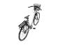 Graues E-Bike mit schwarzem Frontkorb und Gepäckträger.
