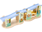 Holz-Kugelbahn mit Tier-Motiven, blauer Bahn und Naturholzsockel.