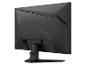 Rückseite eines schwarzen Gaming-Monitors mit Anschlüssen und Logo.