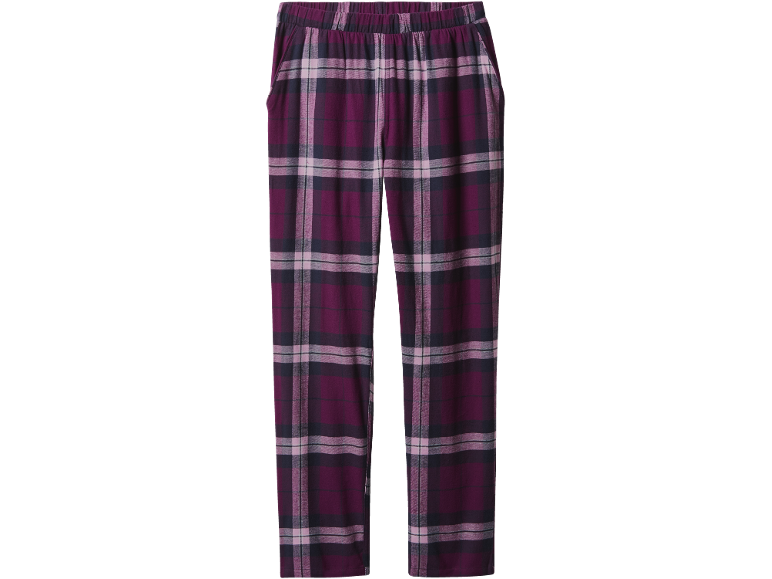 Lila und schwarz karierte Pyjamahose mit elastischem Bund.