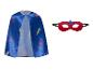 Blauer Superheldenumhang mit Sternen und Blitzen, und roter Maske.