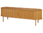 Hellbraunes Holz-Sideboard mit Lamellentüren und abgerundeten Kanten auf vier Beinen.