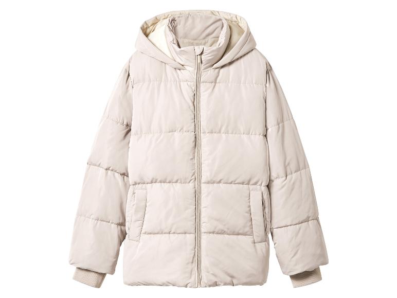 Hellbeige Kapuzen-Pufferjacke mit Reißverschluss