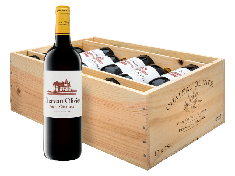 Château Cru x Grand 0,75-l-Flasche 2021 Original-Holzkiste Olivier Rotwein 12 trocken, AOC Classé Pessac-Léognan -