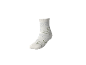 Weiße Socke mit Dinosaurier-Muster und blauen Wellen.