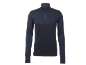 Dunkelblaues Langarmshirt mit Reißverschluss und blauen Nähten.