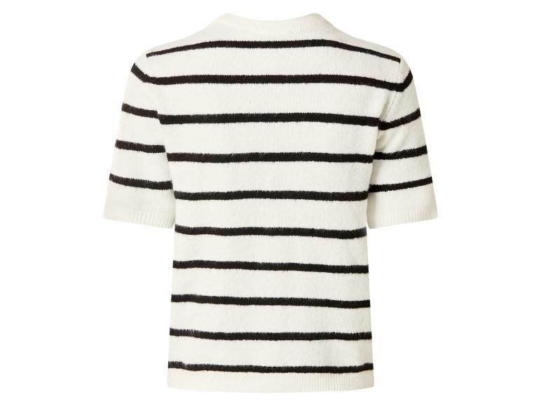 Gestreifter kurzärmeliger Strickpullover in Schwarz-Weiß, Rückansicht.