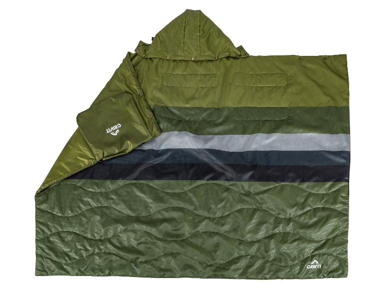 Crivit olivgrüne Decke und Schlafsack mit Streifen.