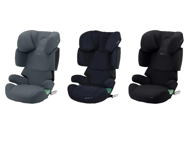 Drei CBX by Cybex Solution X Autositze in Grau, Dunkelblau und Schwarz.