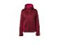 Damen-Softshelljacke in Bordeaux mit Kapuze und pinken Details.